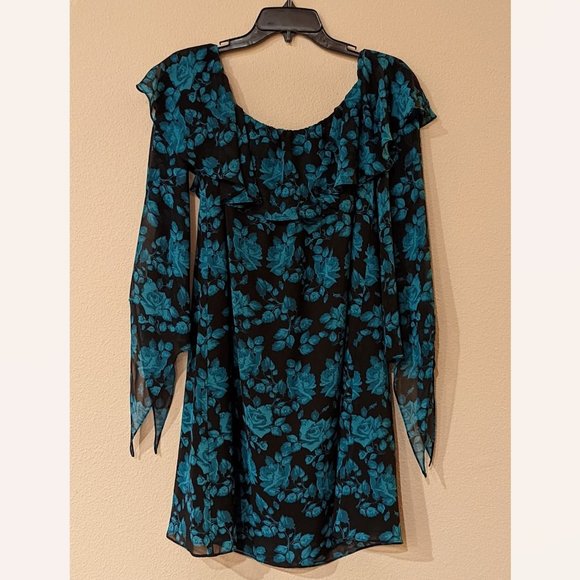 NWOT - Sam Edelman Off Shoulder Black and Green Floral Dress (Size: 12) - Picture 1 of 3